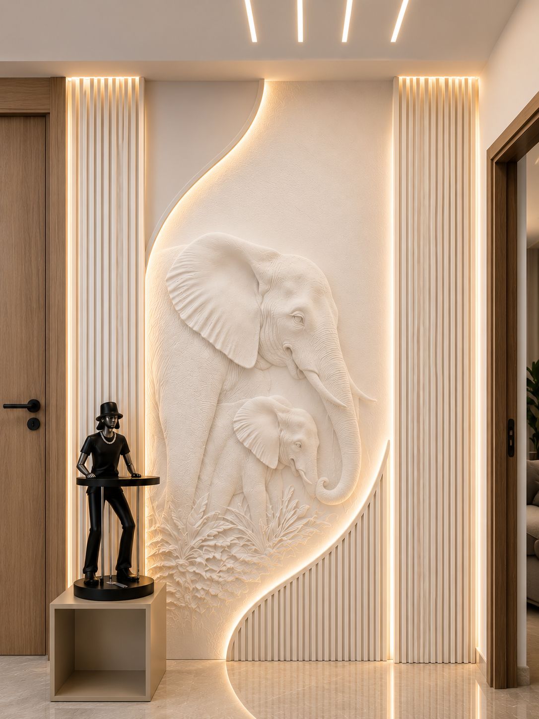 Foyer — sculpted wall art detail
